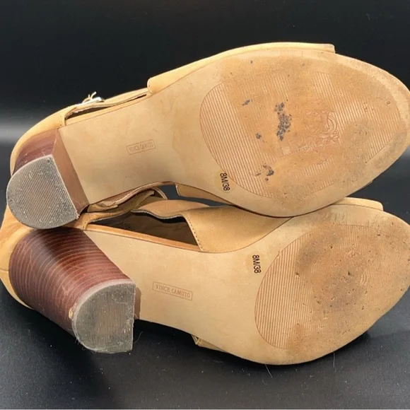 Vince Camuto Tan Heeled Boots with Peep-Toe Design - Picture 9 of 9